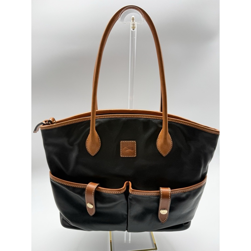 Dooney Bourke Large Black Leather With Cognac Trim Shoulder bag‎